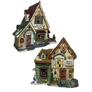 Vintage Christmas Village Houses Porcelain Stores Tailor and Bakery 2 Piece Lot